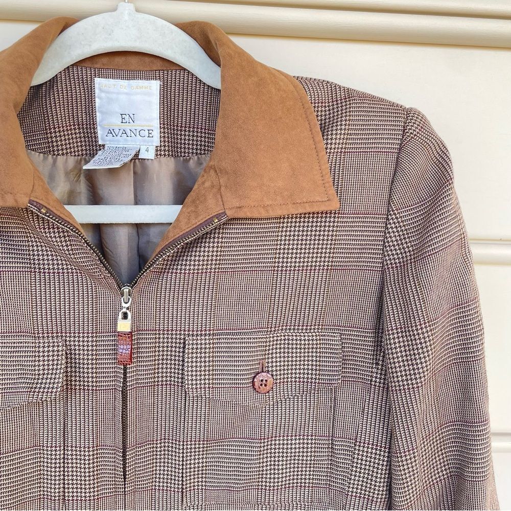 Vintage En Avance Tailored Zip Up Herringbone Leisure Jacket